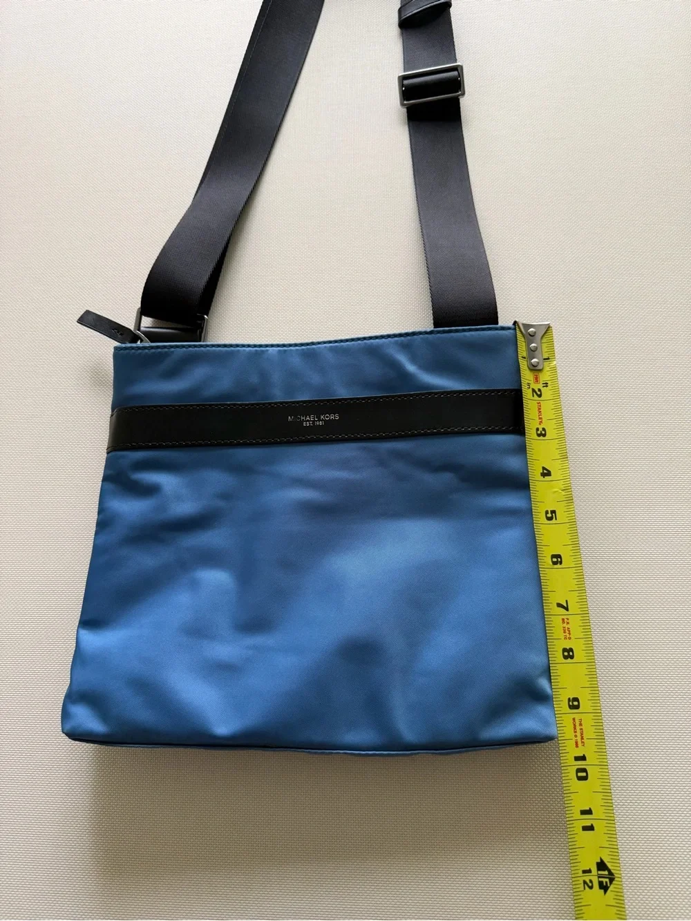 Michael Kors Blue Nylon Crossbody Messenger Bag with Black Strap